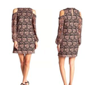 Leyden cold shoulder pink black lace dress L